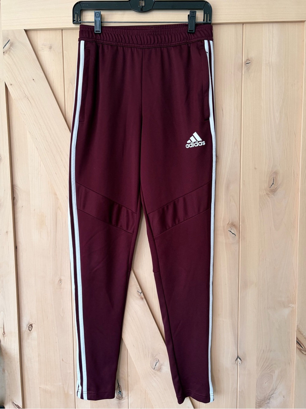 adidas Men’s Maroon athletic Joggers with White Side Stripes